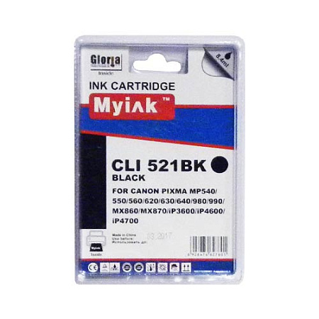 Картридж для CANON  CLI-521  BK PIXMA iP3600/4600/MP540/620/630/980  Black (8,4ml, Dye) MyInk 