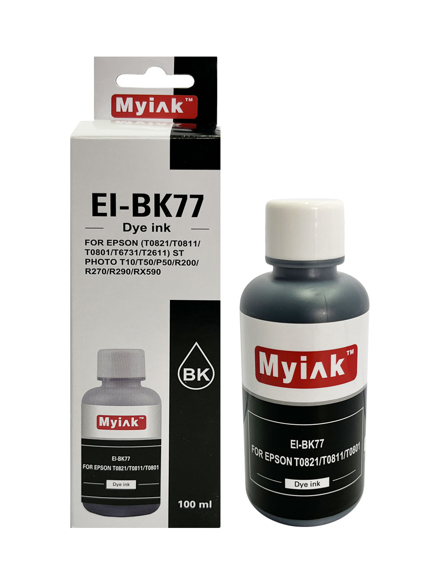 Чернила для EPSON (T0821/T0811/T0801/T6731/T2611) St Photo T10/T50/P50/R200/R270/R290/RX590 (100мл,black Dye) EI-BK77 Gloria™ MyInk