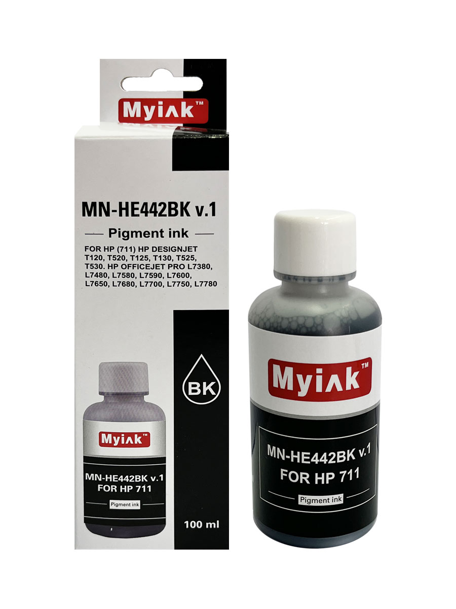 Чернила для HP (711) HP Designjet T120, T520, T125, T130, T525, T530. HP Officejet Pro L7380, L7480, L7580, L7590, L7600, L7650, L7680, L7700, L7750, L7780 (100мл, Black, Pigment) HI-BK442 EverBrite™ MyInk