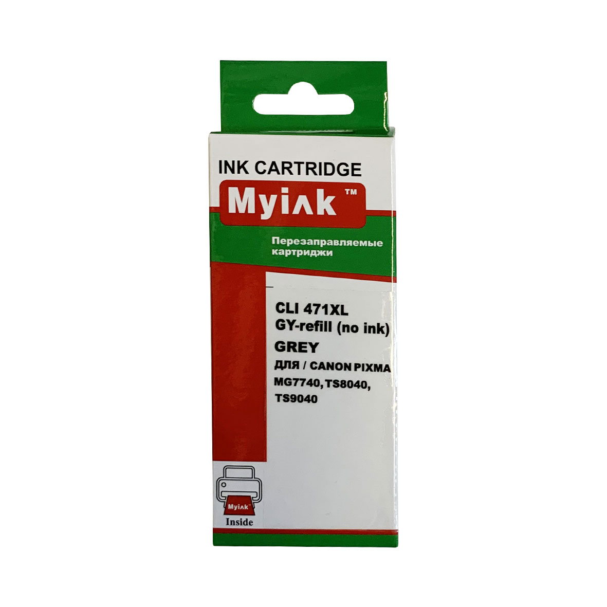 Перезаправляемый картридж ПЗК CLI-471XLGY для Canon Pixma MG7740. чип с автосбросом, 1шт MyInk