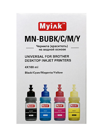 Чернила универсальные MyInk для Brother (c) водные (Dye), комплект 4 цвета по 100 мл Чернила универсальные MyInk для Brother (c) водные (Dye), комплект 4 цвета по 100 мл