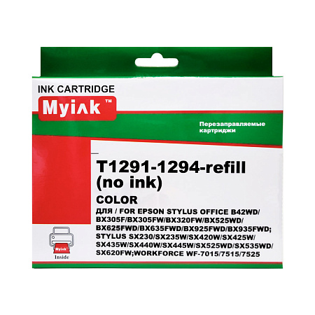 Перезаправляемые картриджи ПЗК T1291-T1294 для Epson St SX525, SX620, B42, BX525, BX625, BX635, DX925, BX 935, чипы с автосбросом, комплект 4 цвета,  MyInk 