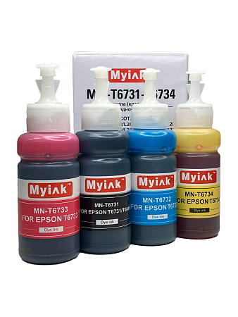 Чернила MyInk для Epson Ecotank L100, L110, L120, L122, L132, L200, L210, L222, L312, L300, L310, L350, L355, L366, L362, L382, L386, L364, L456, L486, , L550, L566, L555, L1300, L3050, L3060, L3070 (T6731-T6734), (C) водные, комплект 4 цвета по 70 мл Чернила MyInk для Epson Ecotank L100, L110, L120, L122, L132, L200, L210, L222, L312, L300, L310, L350, L355, L366, L362, L382, L386, L364, L456, L486, , L550, L566, L555, L1300, L3050, L3060, L3070 (T6731-T6734), (C) водные, комплект 4 цвета по 70 мл