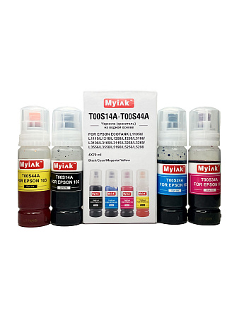 Чернила MyInk для Epson Ecotank L11058, L1119, L1218, L1258, L1259, L3106, L3108, L3109, L3115, L3268, L3269, L3556, L3558, L5190, L5256, L5298 (103/104) (c) водные 4x70 мл, KeyLock, комплект 4 цвета Чернила MyInk для Epson Ecotank L11058, L1119, L1218, L1258, L1259, L3106, L3108, L3109, L3115, L3268, L3269, L3556, L3558, L5190, L5256, L5298 (103/104) (c) водные 4x70 мл, KeyLock, комплект 4 цвета