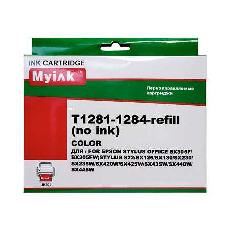 Перезаправляемые картриджи ПЗК T1281-T1284 для Epson St S22, SX120, SX125, SX130, чипы с автосбросом, комплект 4 цвета, MyInk Перезаправляемые картриджи ПЗК T1281-T1284 для Epson St S22, SX120, SX125, SX130, чипы с автосбросом, комплект 4 цвета, MyInk