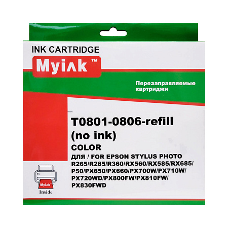 Перезаправляемые картриджи ПЗК T0801-0806 для Epson St Photo P50, чипы с автосбросом, комплект 6 цветов,  MyInk 
