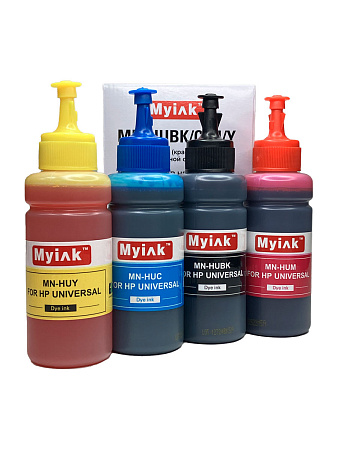 Чернила универсальные MyInk для HP (С) водные (Dye), комплект 4 цвета по 100 мл Чернила универсальные MyInk для HP (С) водные (Dye), комплект 4 цвета по 100 мл