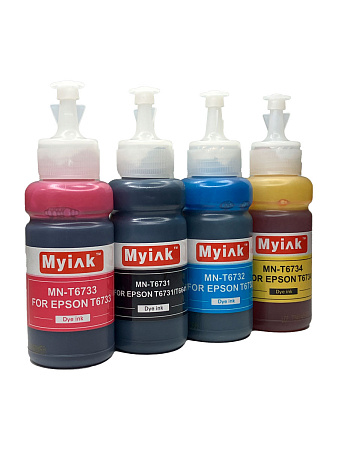 Чернила MyInk для Epson Ecotank L100, L110, L120, L122, L132, L200, L210, L222, L312, L300, L310, L350, L355, L366, L362, L382, L386, L364, L456, L486, , L550, L566, L555, L1300, L3050, L3060, L3070 (T6731-T6734), (C) водные, комплект 4 цвета по 70 мл Чернила MyInk для Epson Ecotank L100, L110, L120, L122, L132, L200, L210, L222, L312, L300, L310, L350, L355, L366, L362, L382, L386, L364, L456, L486, , L550, L566, L555, L1300, L3050, L3060, L3070 (T6731-T6734), (C) водные, комплект 4 цвета по 70 мл