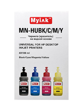 Чернила универсальные MyInk для HP (С) водные (Dye), комплект 4 цвета по 100 мл Чернила универсальные MyInk для HP (С) водные (Dye), комплект 4 цвета по 100 мл