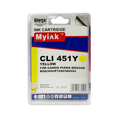 Картридж для CANON  CLI-451 XLY PIXMA iP7240/MG6340/5440/7140 Yellow  (12ml, Dye) MyInk SAL 