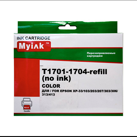 Перезаправляемые картриджи ПЗК T1701-T1704 для Epson Expression Home XP33, XP103, XP203, XP20, XP303, XP306, XP403, XP406, XP313, XP413, чипы с автосбросом, комплект 5 цветов, MyInk 