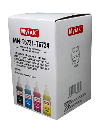 Чернила MyInk для Epson Ecotank L100, L110, L120, L122, L132, L200, L210, L222, L312, L300, L310, L350, L355, L366, L362, L382, L386, L364, L456, L486, , L550, L566, L555, L1300, L3050, L3060, L3070 (T6731-T6734), (C) водные, комплект 4 цвета по 70 мл Чернила MyInk для Epson Ecotank L100, L110, L120, L122, L132, L200, L210, L222, L312, L300, L310, L350, L355, L366, L362, L382, L386, L364, L456, L486, , L550, L566, L555, L1300, L3050, L3060, L3070 (T6731-T6734), (C) водные, комплект 4 цвета по 70 мл