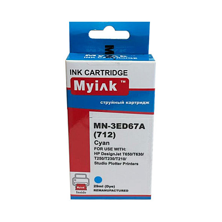 Картридж для (HP 712) HP Designjet T650/T630/T250/T230 3ED67A  Cyan (29ml, Dye) MyInk 