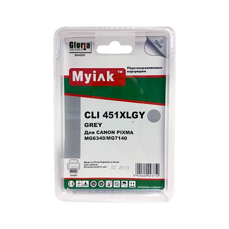 Картридж заправленный ПЗК (CLI 451XLGY) для Canon Pixma MG6340/MG7140, автосброс, 1шт MyInk SAL 