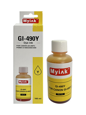 Чернила для CANON (GI-490Y) PIXMA G1400/2400/3400 (100мл,yellow,Dye) MyInk Чернила для CANON (GI-490Y) PIXMA G1400/2400/3400 (100мл,yellow,Dye) MyInk