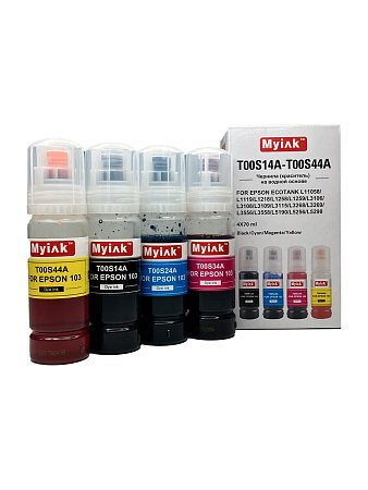 Чернила MyInk для Epson Ecotank L11058, L1119, L1218, L1258, L1259, L3106, L3108, L3109, L3115, L3268, L3269, L3556, L3558, L5190, L5256, L5298 (103/104) (c) водные 4x70 мл, KeyLock, комплект 4 цвета Чернила MyInk для Epson Ecotank L11058, L1119, L1218, L1258, L1259, L3106, L3108, L3109, L3115, L3268, L3269, L3556, L3558, L5190, L5256, L5298 (103/104) (c) водные 4x70 мл, KeyLock, комплект 4 цвета