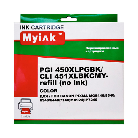 Перезаправляемые картриджи ПЗК PGI-450, CLI-451 для Canon Pixma iP7240, MG5440, MG6440, чипы с автосбросом, комплект 5 цветов,  MyInk 