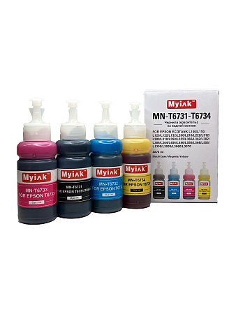 Чернила MyInk для Epson Ecotank L100, L110, L120, L122, L132, L200, L210, L222, L312, L300, L310, L350, L355, L366, L362, L382, L386, L364, L456, L486, , L550, L566, L555, L1300, L3050, L3060, L3070 (T6731-T6734), (C) водные, комплект 4 цвета по 70 мл Чернила MyInk для Epson Ecotank L100, L110, L120, L122, L132, L200, L210, L222, L312, L300, L310, L350, L355, L366, L362, L382, L386, L364, L456, L486, , L550, L566, L555, L1300, L3050, L3060, L3070 (T6731-T6734), (C) водные, комплект 4 цвета по 70 мл