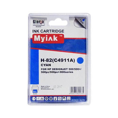 Картридж для (HP  82)  HP DesignJet 500/PS/800/PS C4911A Cyan (72ml, Dye) MyInk 