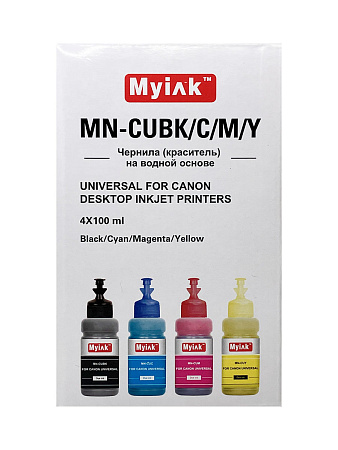 Чернила универсальные MyInk для Canon, (c) водные (Dye), комплект 4 цвета по 100 мл Чернила универсальные MyInk для Canon, (c) водные (Dye), комплект 4 цвета по 100 мл