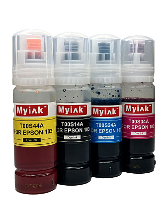 Чернила MyInk для Epson Ecotank L11058, L1119, L1218, L1258, L1259, L3106, L3108, L3109, L3115, L3268, L3269, L3556, L3558, L5190, L5256, L5298 (103/104) (c) водные 4x70 мл, KeyLock, комплект 4 цвета Чернила MyInk для Epson Ecotank L11058, L1119, L1218, L1258, L1259, L3106, L3108, L3109, L3115, L3268, L3269, L3556, L3558, L5190, L5256, L5298 (103/104) (c) водные 4x70 мл, KeyLock, комплект 4 цвета