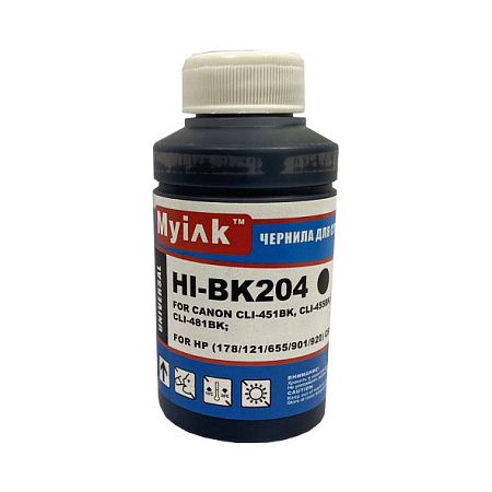 Чернила универсальные для CANON-HP  CLI-451BK/455BK/471BK; HP (178,655/901/920) HI-BK204 (70мл, Black Dye) MyInk 